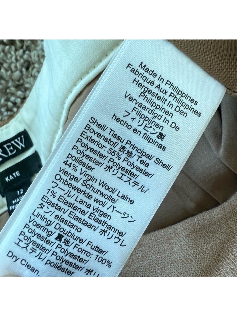 J. Crew Kate Straight Leg Pant Italian City Wool Blend Heather Acorn Women’s 12 - Picture 11 of 12
